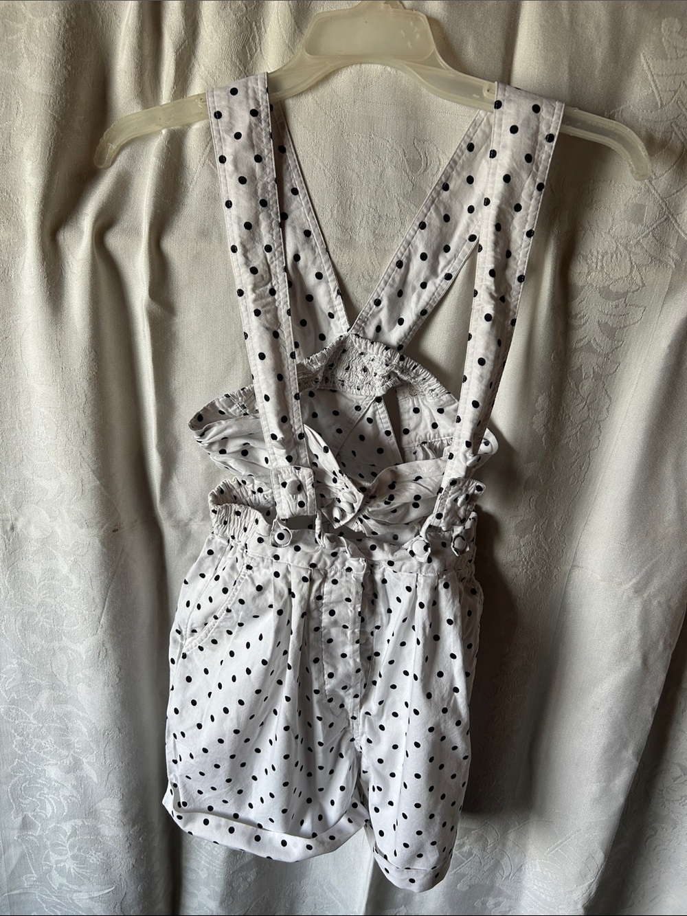 Polka Dot White Suspender Shorts with built in Bra top